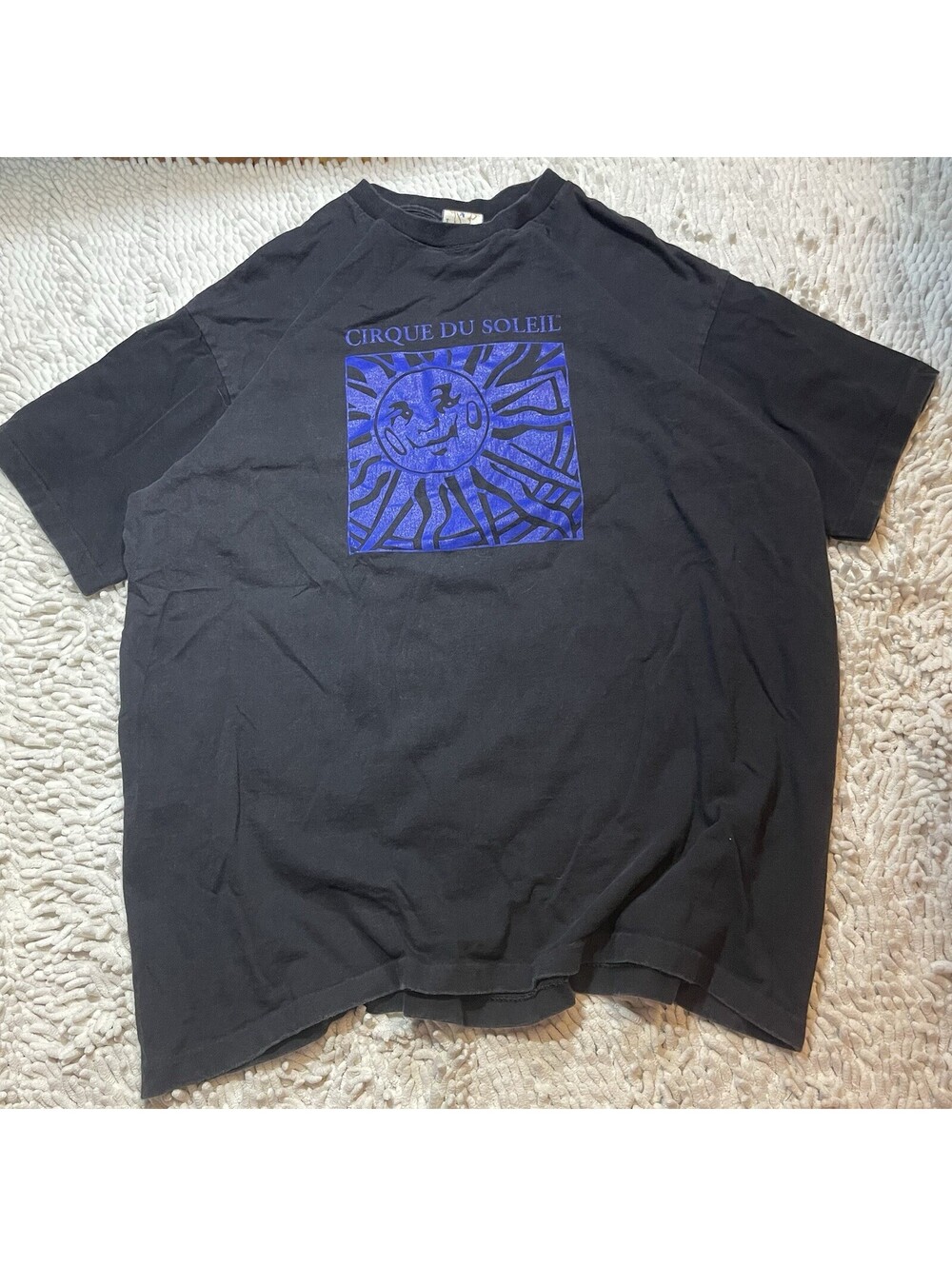 Vintage 90s Cirque Du Soleil TShirt Sz XL Black Sun Cotton Blue Graphic Print US